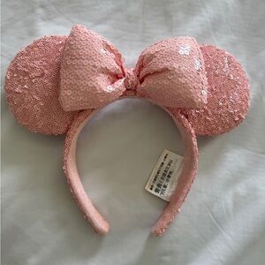 Disney Parks Millennial Pink Mickey Mouse Sequins Minnie Ears Bow Headband